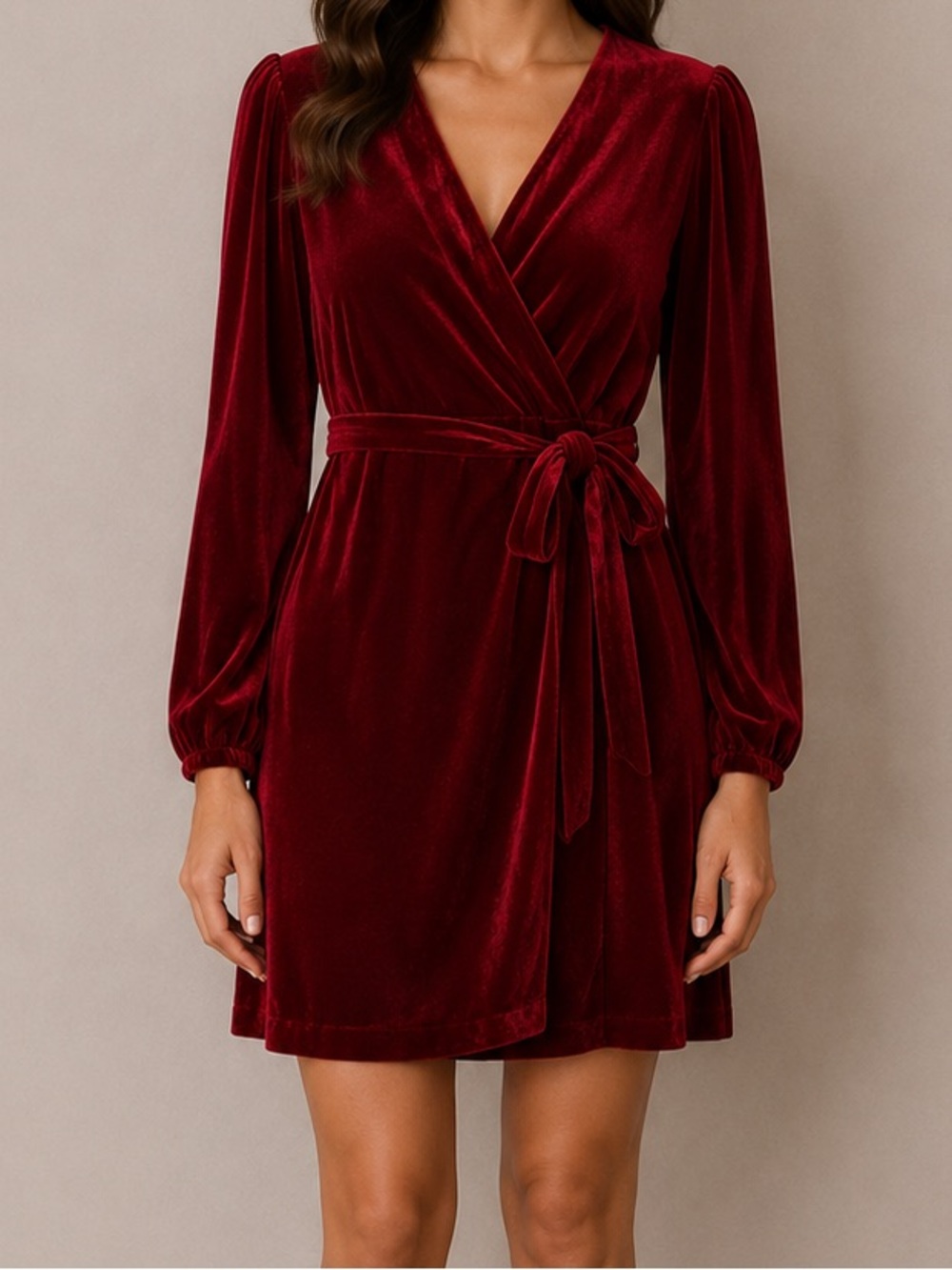 Alexia Admor Red Velvet Long Sleeve Faux Wrap Mini Dress Medium